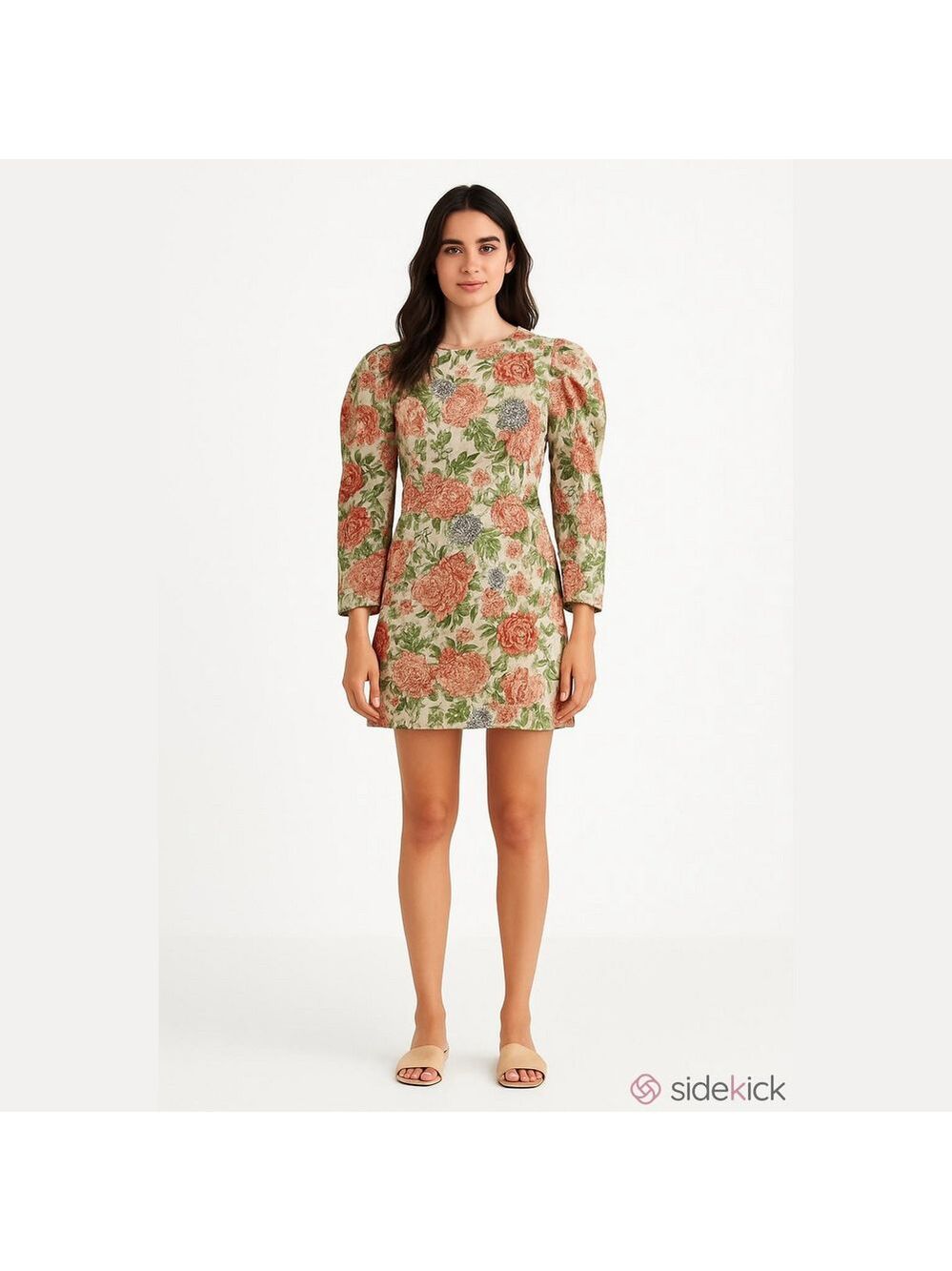Jacqui E the Label Vintage Floral Long Puff Sleeve Mini Dress Cottagecore